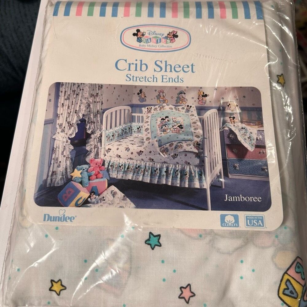 Dundee Vintage Disney Babies Mickey Minnie Mouse Fitted Crib Sheet White New